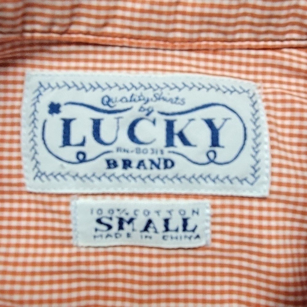 Lucky Brand Mens Button Down Shirt Small Salmon Stripe Long Sleeve Cotton - Picture 4 of 8